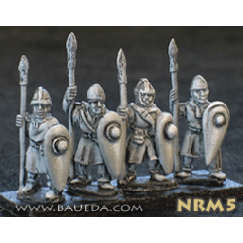 Baueda Norman light Pedites, mercenary or Flemish communal spearmen standing (8 figures)