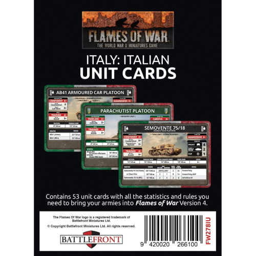 Flames of War Italy Axis and Allied Italian Units Cards (53 Cards)